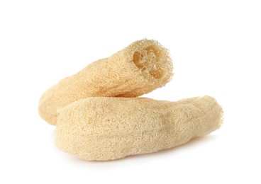 Two natural loofah sponges isolated on white