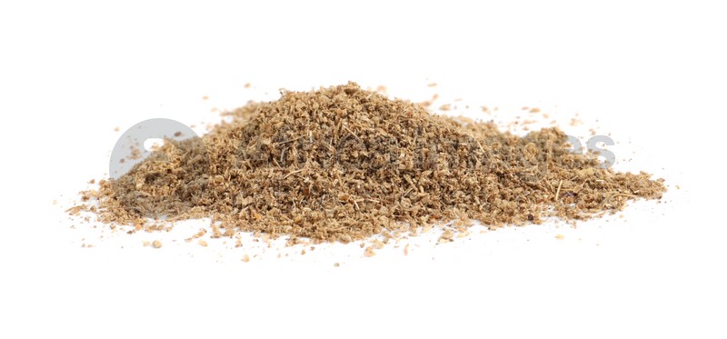 Photo of Heap of powdered coriander isolated on white