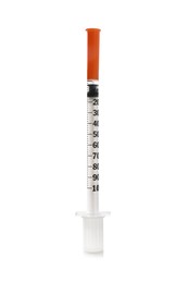 Photo of Disposable syringe isolated on white. Medical equipment