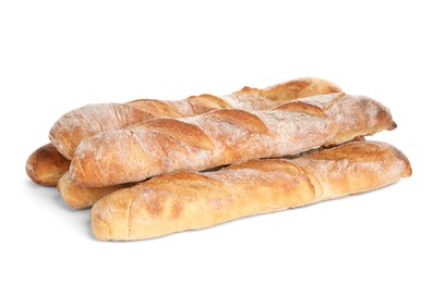 Crispy French baguettes on white background. Fresh bread