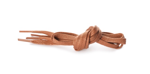 Brown shoe laces tied in knot isolated on white