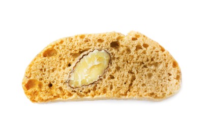 Slice of tasty cantucci isolated on white, top view. Traditional Italian almond biscuits