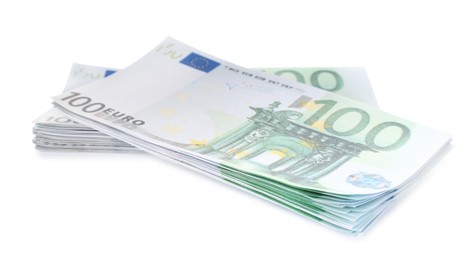 Stacks of euro banknotes isolated on white. Money and finance