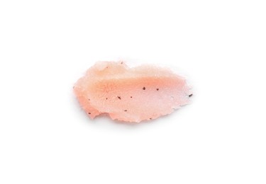Smear of pink body scrub isolated on white, top view