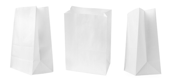 Set with paper bags on white background. Banner design