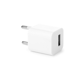 USB power adapter for battery charging isolated on white