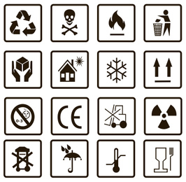 Illustration of different packaging symbols on white background 
