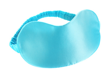 Turquoise sleeping mask isolated on white. Bedtime accessory