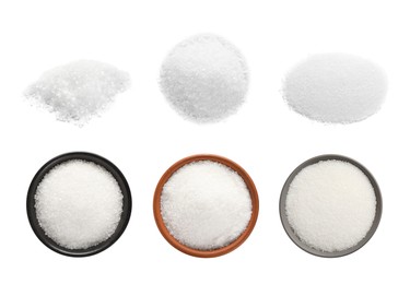 Set with granulated sugar on white background