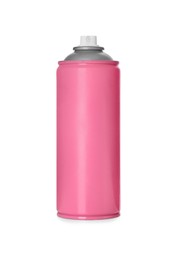 Can of pink spray paint isolated on white. Graffiti supply