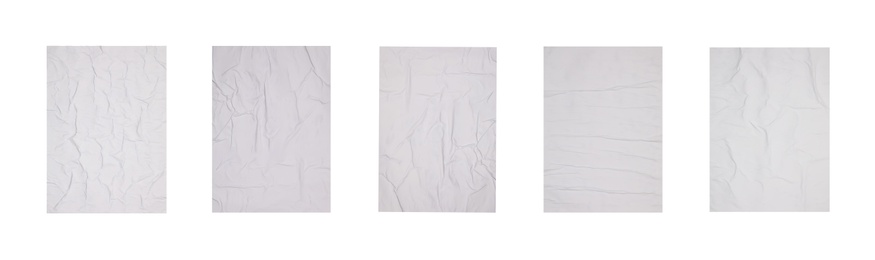 Collection of creased blank posters on white background. Banner design