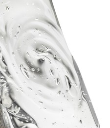 Photo of Sample of clear face gel on white background, closeup