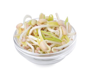 Mung bean sprouts in glass bowl isolated on white