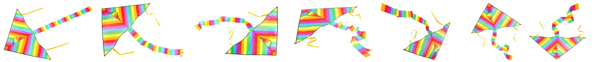 Set with beautiful bright kites on white background. Banner design