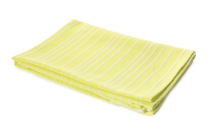 Yellow striped kitchen towel isolated on white