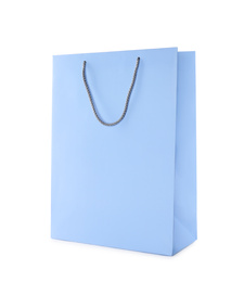 Blue paper shopping bag isolated on white