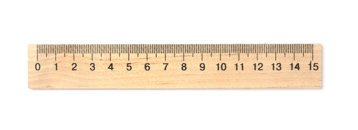 Wooden ruler on white background. School stationery
