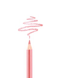 Bright lip liner stroke and pencil on white background, top view