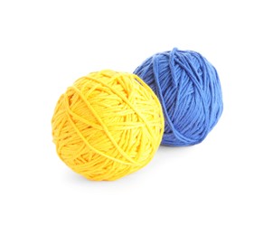 Soft colorful woolen yarns on white background
