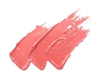 Photo of Nude liquid lipstick smears on white background