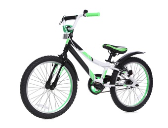 Modern child bicycle on white background