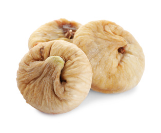 Pile of tasty dried figs isolated on white