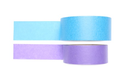 Rolls of adhesive tape on white background, top view