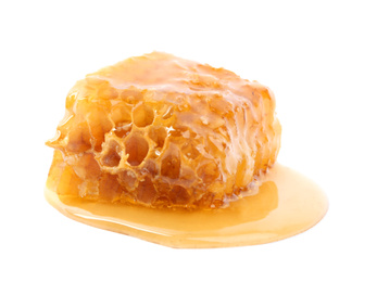 Piece of tasty fresh honeycomb isolated on white