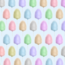 Image of Collage with cotton candy on light background, pattern design
