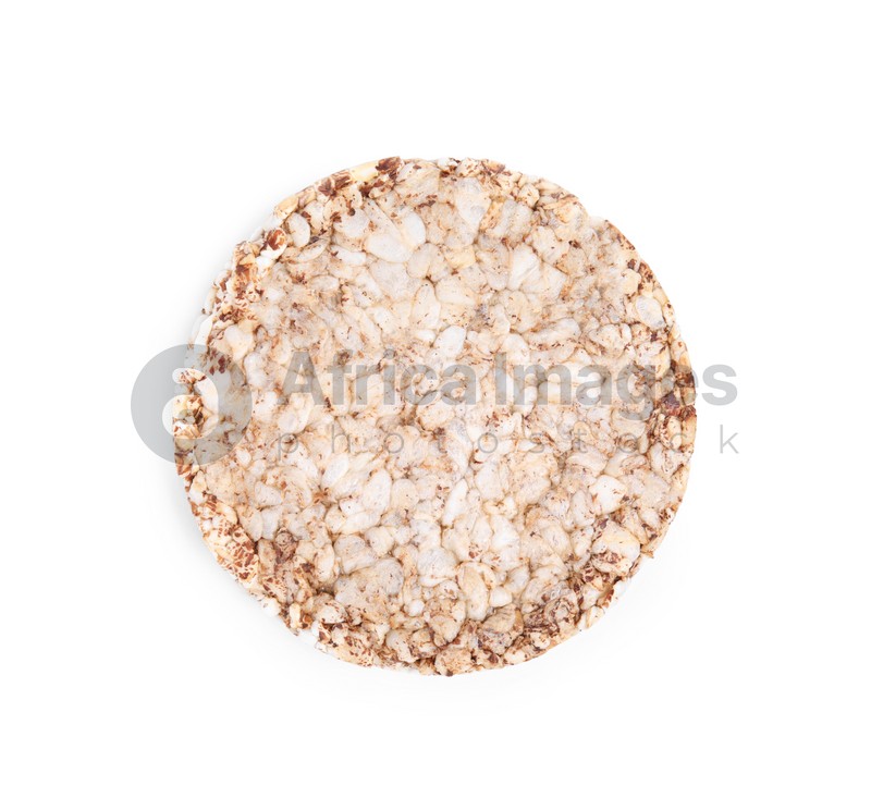 Tasty crunchy buckwheat cake isolated on white, top view