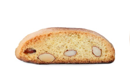 Slice of tasty cantucci isolated on white. Traditional Italian almond biscuits