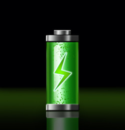 Battery charging icon on black background. Illustration