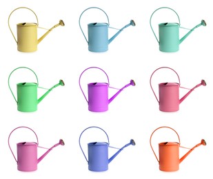 Image of Set with different watering cans on white background
