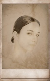 Old picture of beautiful young woman. Portrait for family tree