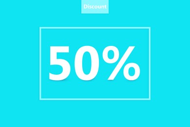 Inscription 50 percent discount on turquoise background, illustration