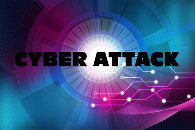 Phrase Cyber attack and digital scheme on background