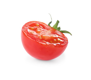Half of tasty raw tomato isolated on white