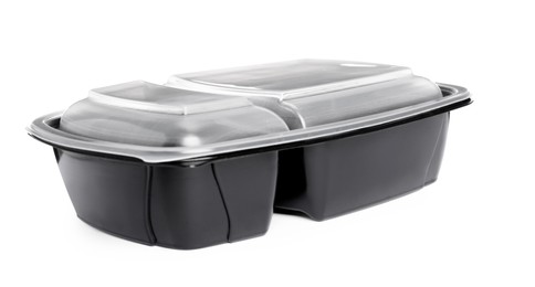 Divided lunch container with lid on white background