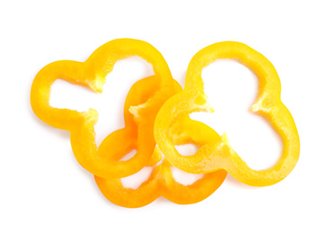 Slices of orange bell pepper isolated on white