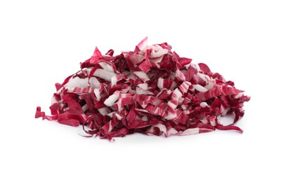 Pile of shredded radicchio on white background