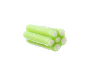 Photo of Green sweet jelly candy on white background