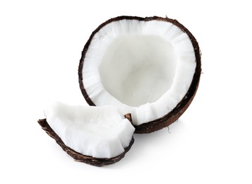 Fresh ripe broken coconut isolated on white