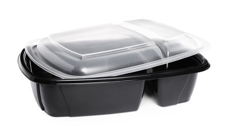Divided lunch container with lid on white background