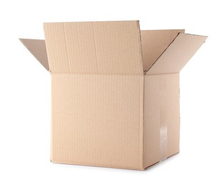Cardboard box isolated on white. Mockup for design