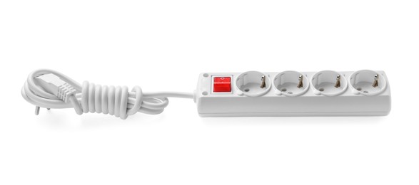 Power strip isolated on white. Electrician's equipment