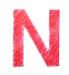 Photo of Letter N written with red pencil on white background, top view