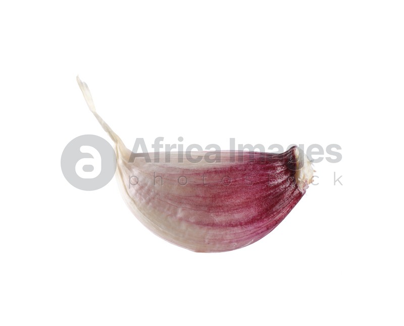 One unpeeled garlic clove isolated on white