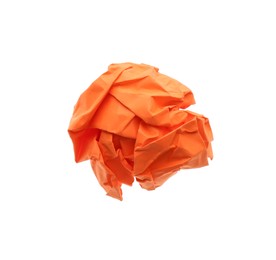 Crumpled sheet of orange paper isolated on white, top view
