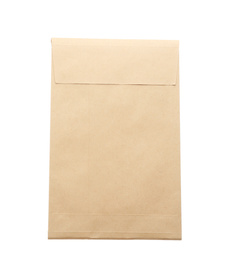 Kraft paper envelope isolated on white. Mail service
