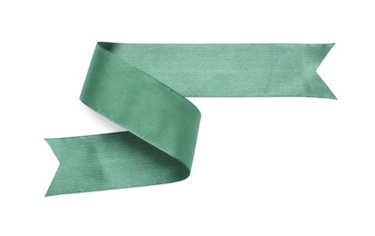 Beautiful green ribbon isolated on white, top view